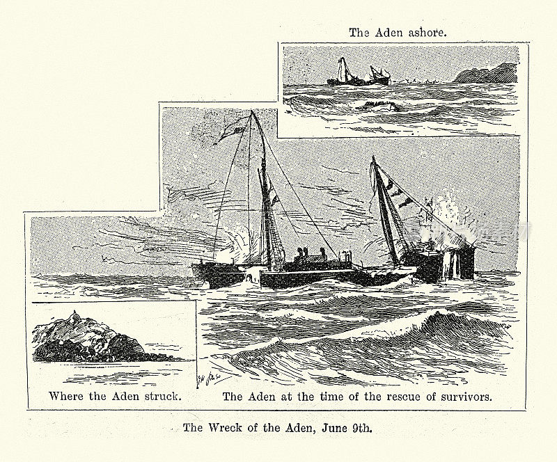 从科伦坡前往伦敦途中在索科特拉岛东海岸失事的SS Aden号沉船，维多利亚时期